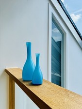 2 vasi in vetro con cassa turchese di Ekenas Glasbruk Svezia scandinavo vintage