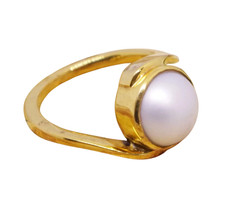 Misura 6 US 925 Argento Placcato Oro Anello Rotondo Naturale Pacifico Mare Perla