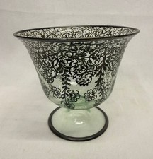 Vaso centrotavola in vetro con decorazioni floreali argentate 13 cm arredamento