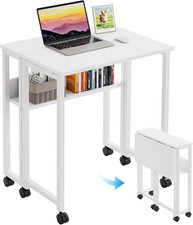 Scrivania Pieghevole Salvaspazio Su Ruote, 63 CM Scrivania Piccola Con Scaffale 