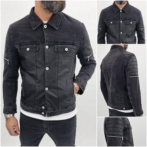 Giubbino jeans uomo nero - giubbino,