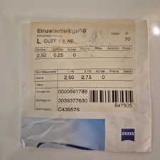 Zeiss Lente Monofocale 1,5 Cr39 Asferica Nuova Sf +2,50 Cil +0,25 Diametro 70