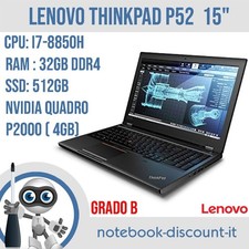 Notebook Lenovo ThinkPad P52  Cpu i7-8850H  Ram 32gb SSD 512gb  QUADRO P2000 4GB