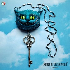 Gioiello Collana Pendaglio Ciondolo Gatto Blu Alice nel Paese delle Meraviglie