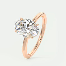 Anello da sposa con diamanti taglio ovale in oro rosa massiccio 18 kt da 0,20...