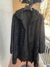 pelliccia di agnello persiano lunga taglia 42 vintage astrakan sartoriale nera