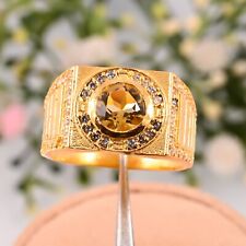 Anello da uomo in argento sterling 925 placcato oro e pietra preziosa citrino naturale.