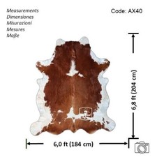 Tappeto in pelle di mucca marrone e bianco capelli di alta qualità su pelle...