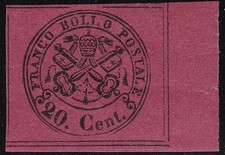 1867 Stato Pontificio, n.18 20 cent. indiano rosso MNH/** ANGOLO DESTRO