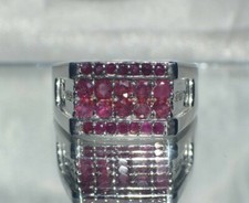 Anello In Argento Sterling 925 Con Gemma Di Rubino Riscaldata Per Uomo #3506