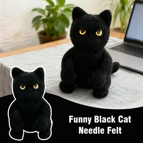 Funny black cat - black, felt
