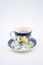 6 Tazzine Dipinte A Mano Con Raffigurante Limoni + 6 Piattini