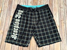 Pantaloncini da spiaggia Scorpion Bay neri a scacchi designer da uomo taglia 32