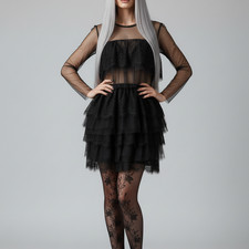 Abito Nero a Balze in Pizzo e