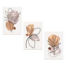 Set 3 Quadri moderni poster legno lamina argento oro 31x46 STYLIZED LEAVES