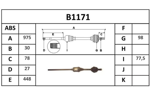 Semiasse bolk 971mm - semiasse,