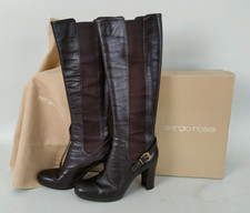 Stivali Sergio Rossi Tacco 8cm Pelle Elasticizzati Testa di Moro 37½ fibbia-XXX