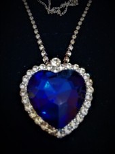 COLLANA  CUORE  CM.4 ZAFFIRO, BRILLANTI, LEGA ARGENTO/ORO BIANCO, CATENA CM45+5