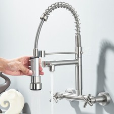 Miscelatore rubinetto cucina lavello 360° con doccetta monocomando a muro ottone