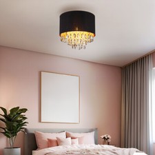 Lampadario Da Soffitto Con Cristalli Di Vetro Oro Tessuto D 40 Cm