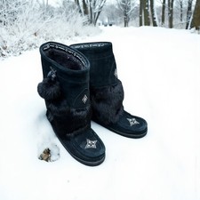 Stivali invernali Manitobah neri scamosciati impermeabili gufo delle nevi Mukluks taglia 8