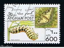 FLORA E FAUNA 1 FRANCOBOLLO FARFALLE AFGHAN PAPILIO MACHAON timbrato