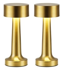 Cordless LED Gold Small Table Lamps Set of 2, Portable Rechargeable 4000mAh B...