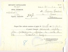 1919 Comando Mitraglieri Torino informa della morte di soldato di Lauco (Ud)