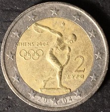 Moneta 2 Euro € 2004 Athens Grecia Olimpiadi Disco circolata rara da collezione
