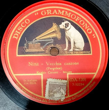 78 giri-10"ENRICO CARUSO"NINA - LUNA D'ESTATE" DISCO GRAMMOFONO DA 120 VG+
