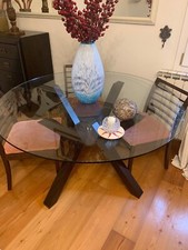 Tavolo rotondo in vetro/legno wenge 140 cm con 4 sedie 