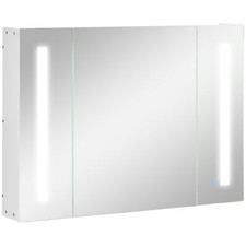 kleankin Armadietto Bagno con Specchio 3 Armadietti e Ripiani Luce LED Bianco