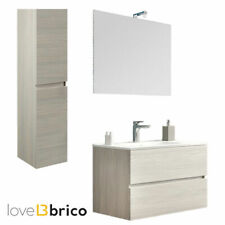 Mobile bagno sospeso 80 cm con LAVABO, SPECCHIO, LED, COLONNA - rovere grigio