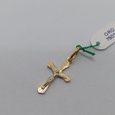 CIONDOLO CROCIFISSO-CROCE SACRA IN ORO GIALLO E BIANCO 18KT  1,3 GRAMMI (7839)