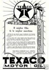 PUBBLICITA' 1927 TEXACO MOTOR OIL  OLIO AUTO D'EPOCA STELLA DISTRIBUTORE LATTA 