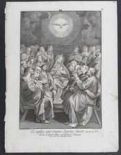 stampa antica spirito santo vergine maria apostoli pentecoste 1775 bombelli