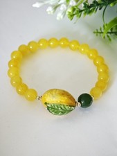 Bracciale Elastico ceramica Caltagirone e pietre dure Quarzo Giallo