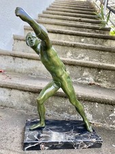 SUPERBE BRONZE DU GRAND TOUR GLADIATEUR BORGHESE HOMME NU XIXè SUR BASE MARBRE