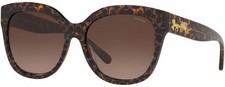 Coach HC8264 Occhiali da Sole Donna Rosa Tartaruga Glitter, Marrone Scuro Logo Sfumato