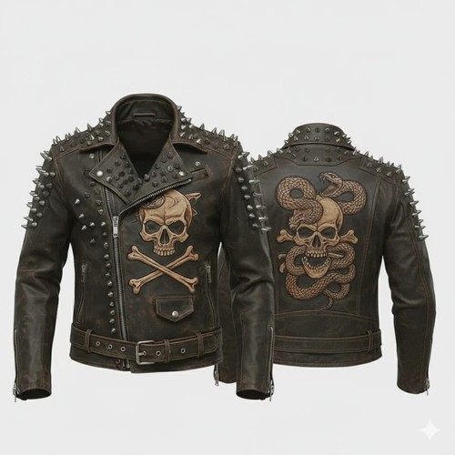 Giacca pelle uomo cross bone