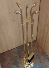 set attrezzi da camino Morelli serie Poker cigno in ottone massiccio