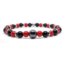 Bracciale Milan Rosso Nero Ematite con Perle braccialetto Elastico Uomo e Donna