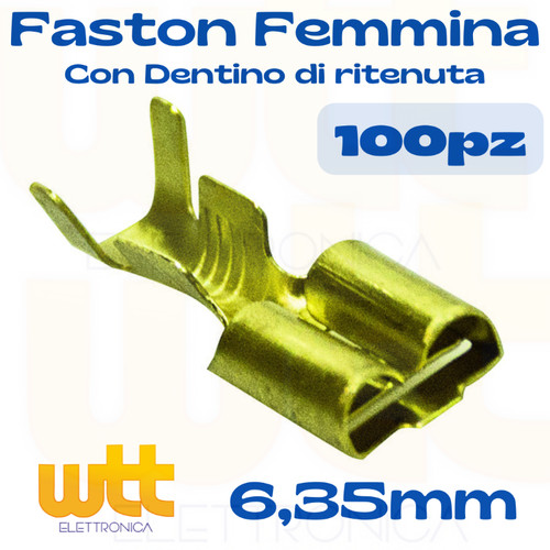 100pz faston femmina 35mm - 100pz, 6,35mm