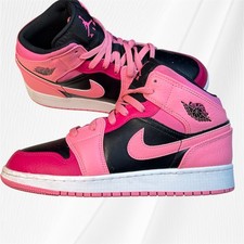 Air Jordan 1 Mid GS Pink Magenta Black Youth Sneakers 554725-662 Size 6.5Y