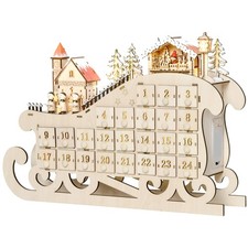 HOMCOM Calendario dell'Avvento in Legno Forma di Slitta 24 Cassetti e Luci a LED