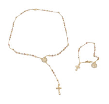 Set Rosario + Bracciale Donna Regalo Terra Santa Gerusalemme Croce Collana Ri...