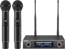 TONOR sistema microfono wireless, microfono ricaricabile professionale 2x100 UHF