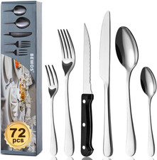 Set Posate Da 72 Pezzi Con Coltelli Da Bistecca per 12 Person, Posate in Acciaio