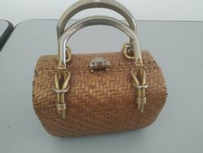 Borsa vintage vimini rara firmata Rodo anni '50 vimini midollino ottone nodo