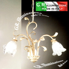 LAMPADARIO IN FERRO BATTUTO 3 LUCI AVORIO ORO SOSPENSIONE CUCINA CAMERA Sara